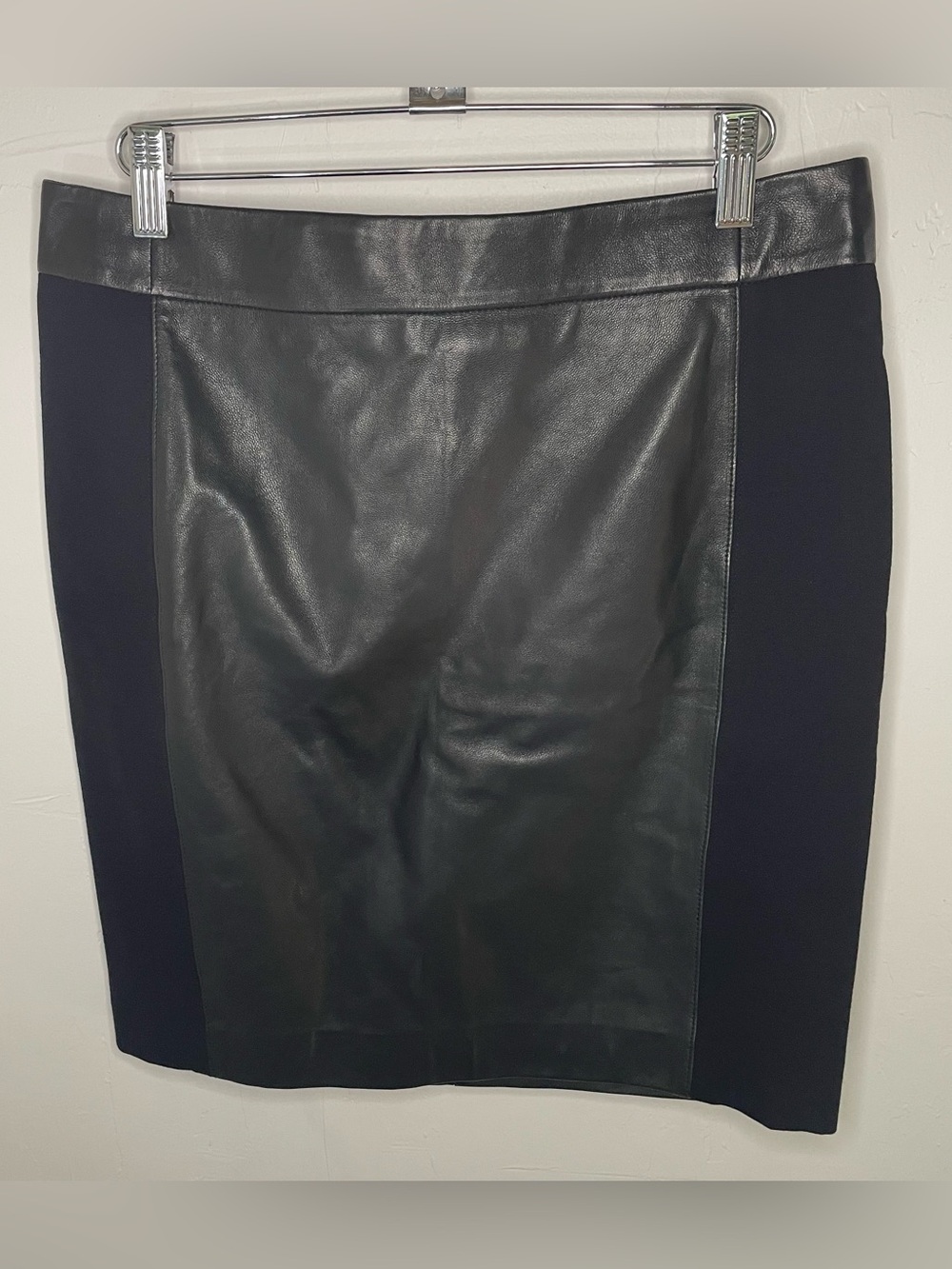 Loft Genuine Leather Black Paneled Pencil Mini Skirt - Picture 3 of 8